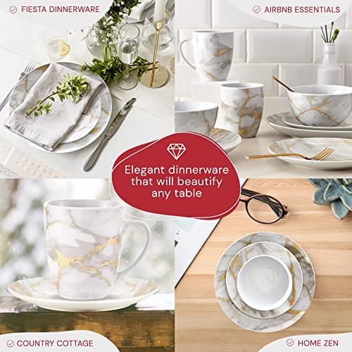 Safdie & Co. Gold Marble 16-Piece Dinnerware Indoor/Outdoor Sets
