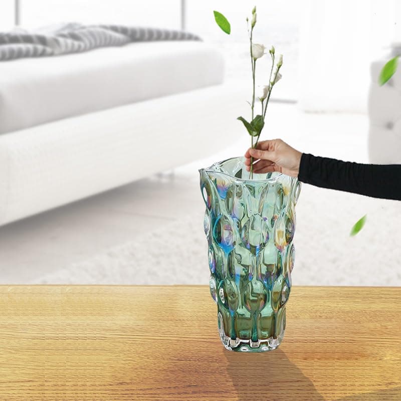 Colorful Green Crystal Clear Glass Vase for Tall Home Centerpieces