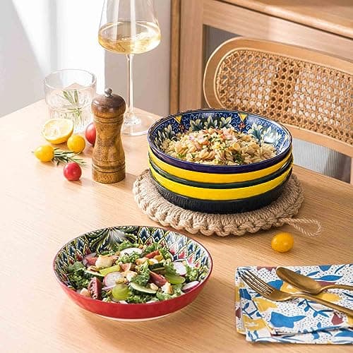 Henten Home Bohemia Style 32 oz Ceramic Pasta Bowls Set