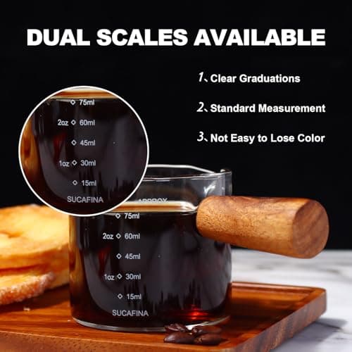Espresso Shot Glass Set with Wood Handle and Dual Scale, 3.5 OZ