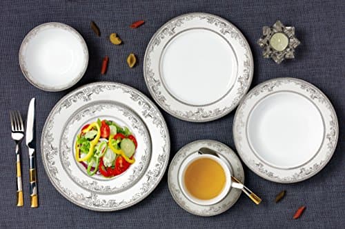 57 Piece 'Juliette' Bone China Dinnerware Set (Service for 8 People), Silver by Lorren Home Trends
