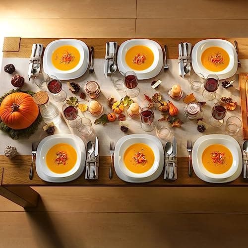 Bormioli Rocco Parma Set Of 6 Pasta Bowls & Soup Plates, 8.75 Inch, Dishwasher Safe, Clean White