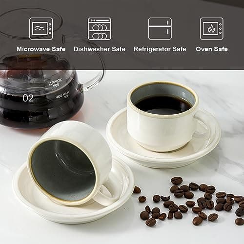 Stackable Espresso Cups Set with Saucers and Stand, 4 oz, Set of 4