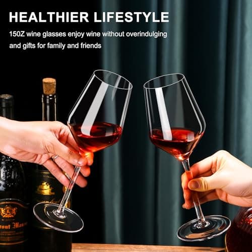 Lead-Free Hand-Blown Italian Crystal Red Wine Glasses Set of 4, 15 oz, Elegant Gift