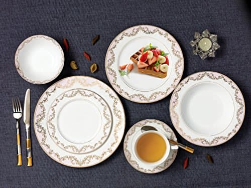 Lorren Home Trends 57 Piece 'Beauty' Bone China Dinnerware Set for 8 People, Pink
