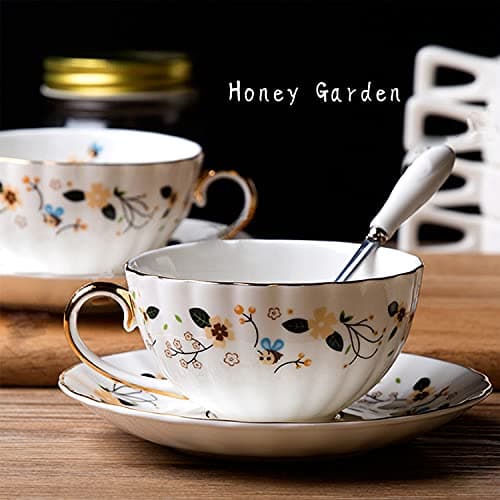 European Royal Porcelain Tea Cup & Coffee Set, 2 Tea Cups & 2 Coffee Mugs with Saucers & Spoons & Gift Box