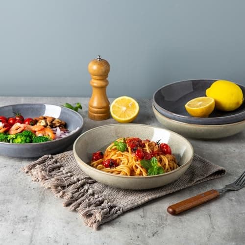 Large 8.5'' Pasta Bowls, Set of 6 Stoneware Serving Bowls