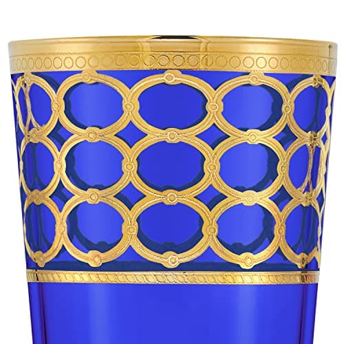 Lorren Home Trends Cobalt Blue High Ball Glasses with Gold Rings, Set of 4