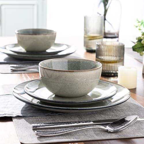 AmorArc Ceramic Dinnerware Set for 4, 12 Pieces Handpainted Stoneware