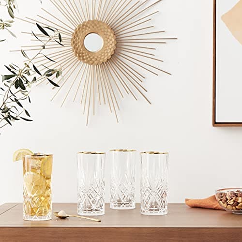 Siena Collection Gold-Banded Crystal Beverage Glasses, Set of 4 (12 oz) by Lorren Home Trends