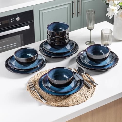 LERATIO Oven & Dishwasher Safe Ceramic Dinnerware Set for 6, Blue(18PCS)