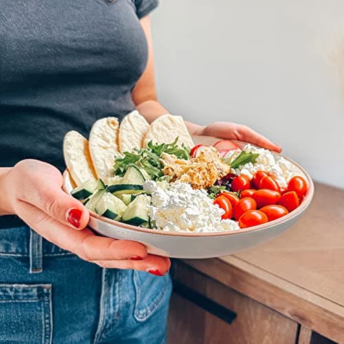 Mora Ceramic 30oz Large Pasta Bowls, Set of 4 - Microwave & Oven Safe - Modern Porcelain Stoneware Dinnerware