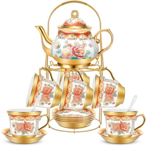 Vintage Gold Plated Tea Set for Women, Serving 6 People
