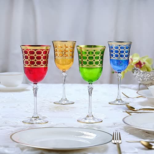 Lorren Home Trends Multicolor Gold-Ringed White Wine Goblets, Set of 4