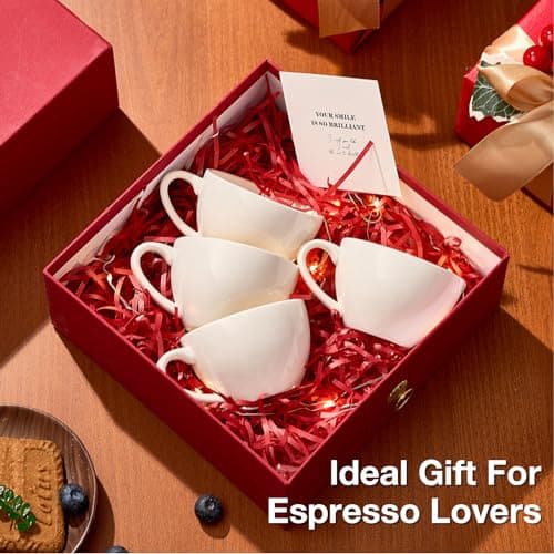 Set of 4 Porcelain Espresso Cups - 4oz, White, Microwave and Dishwasher Safe