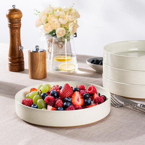 AmorArc Speckled Stoneware Pasta Bowls Set of 4, 32oz Beige