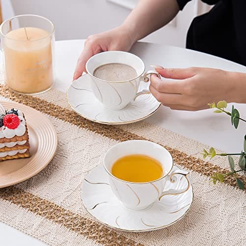 4-Piece Set of White Ceramic 6oz Coffee Mugs for Coffee, Latte, and Tea