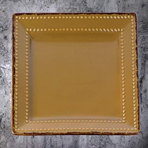 Lorren Home Trends 16 Piece Square Beaded Stoneware Set, Mocca