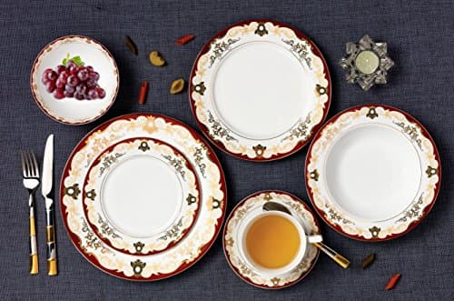 57 Piece 'Mabel' Bone China Dinnerware Set for 8 People - Burgundy