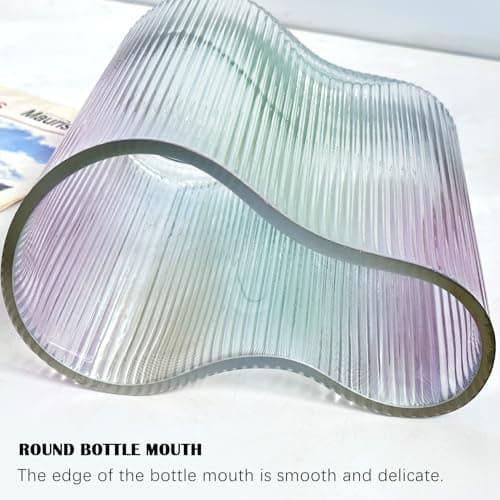 Aoderun Footprint Shape Ribbed Glass Vase for Flowers, Modern Large Vase for Living Room Dining&Coffee Table Kitchen Office Home Shelf Wedding Party Decor (Iridescent Clear)