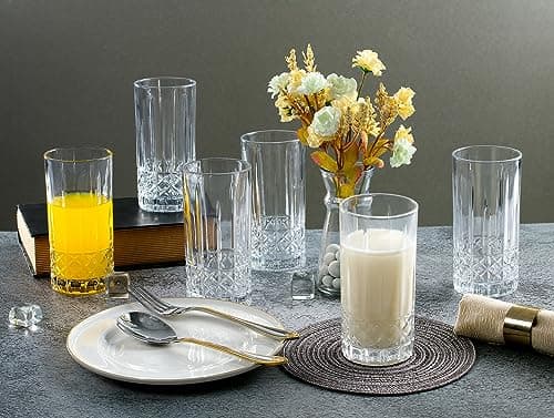 Lorren Home Trends Textured Cut Glass 12oz Drinking Glass Set of 6