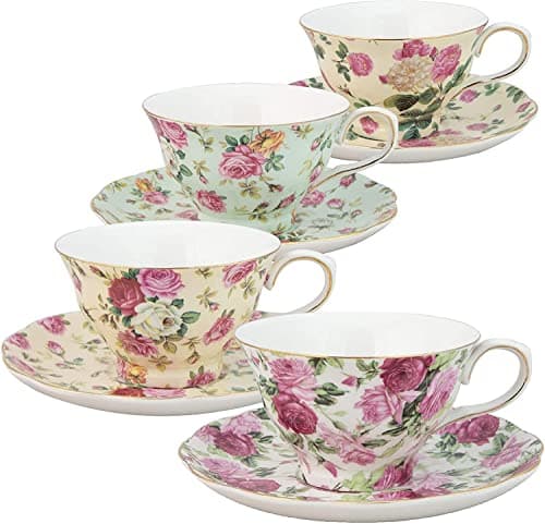 Coastline Imports Gracie China Rose Chintz 8-Ounce Tea Cup & Saucer Set