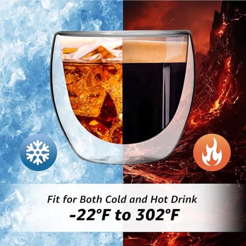 Set of 4 Double Walled Glass Espresso Shot Cups, 2.7 Oz, Dishwasher and Microwave Safe - for Espresso Lovers