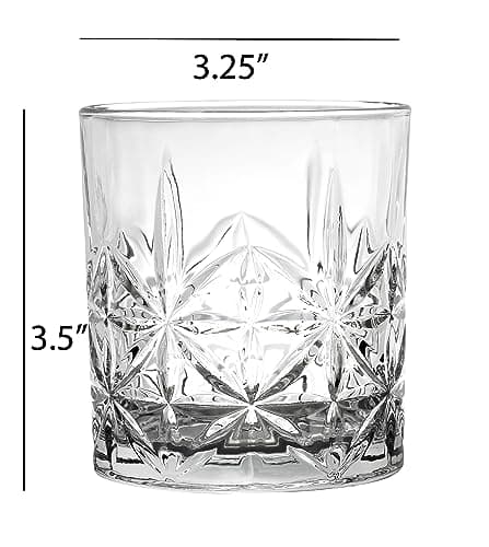Lorren Home Trends Textured Cut Glass 11 Oz Double Old Fashion Drinking Glass, Set of 6