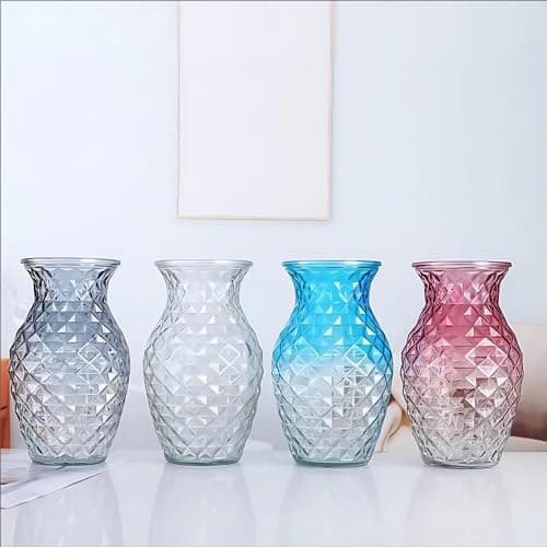 Gradient Color Diamond Pattern Glass Vase for Home and Events, 7.5 inch