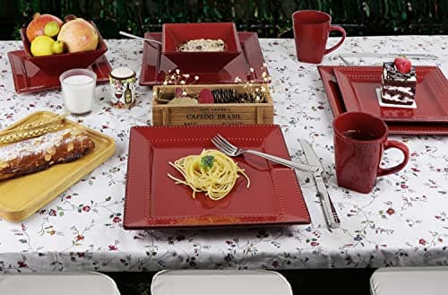 Lorren Home Trends 16-Piece Red Square Stoneware Dinnerware Set