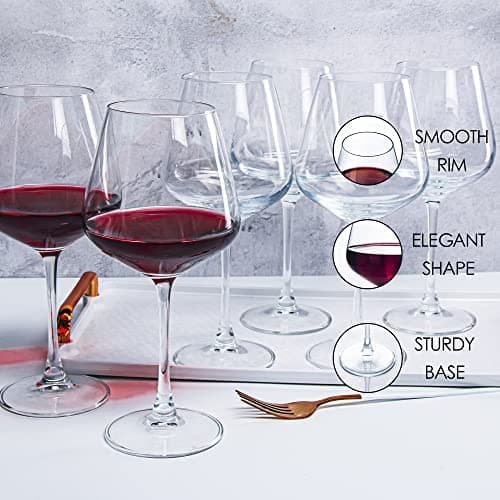 Large Burgundy Wine Glasses Set of 6, 20 oz, Perfect for Wine Tasting, Dinner Parties, Weddings, Birthdays