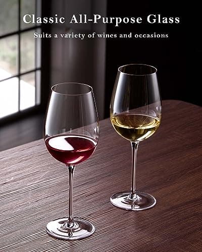 JBHO Italian Style Lead-Free Clear Crystal Wine Glasses - Set of 4, 18 oz - Gift Packaged