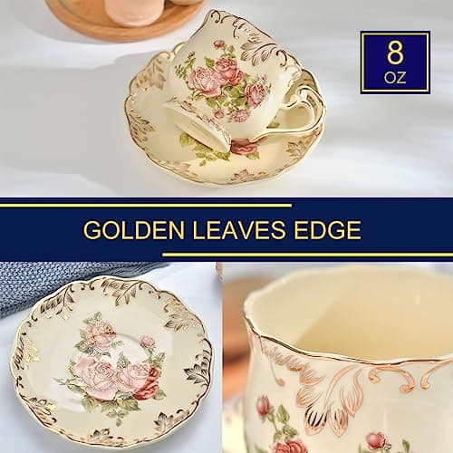 YOLIFE 8 oz Floral Porcelain Teacup Set with Holder