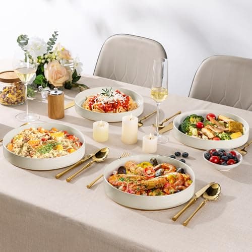 AmorArc Speckled Stoneware Pasta Bowls Set of 4, 32oz Beige