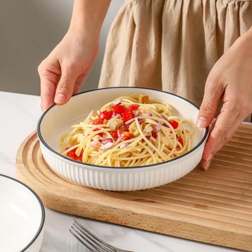 White 8" Ceramic Pasta Bowl Set of 4, 30 Ounces