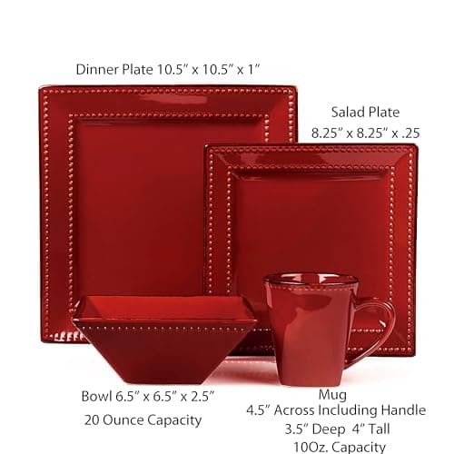 Lorren Home Trends 16-Piece Red Square Stoneware Dinnerware Set