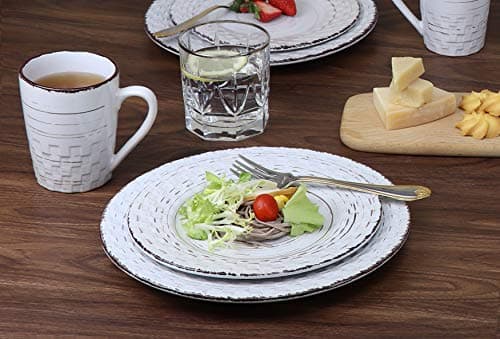 Distressed Weave White Dinnerware Set for Lorren Home Trends