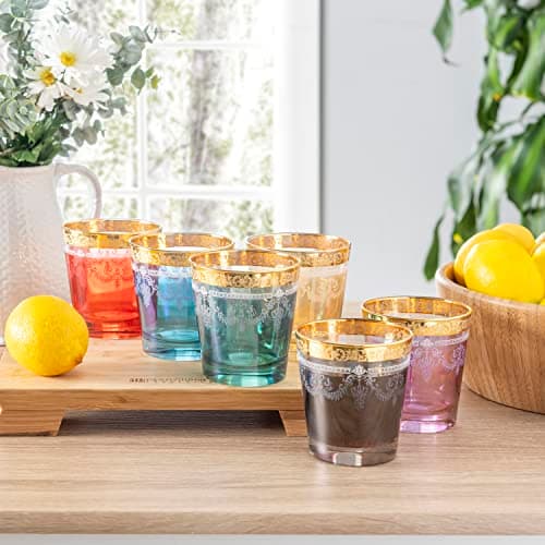 Lorren Home Trends Double Old Fashion Set of 6 Multicolor Gold Band