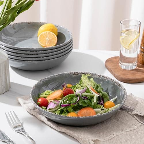 Vintage Cool Grey Melamine 9.25 Inch Bowls Set, 6 Piece Mealware