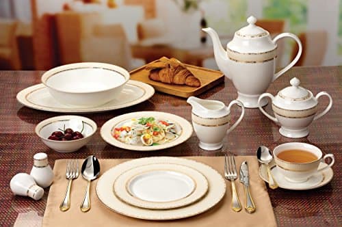 Elegant Lorenzo 57-Piece Gold Bone China Dinner Service for 8
