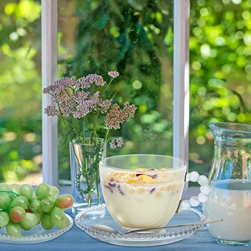 Irene Set of 6 Clear Glass Coffee Mugs with Saucers and Stainless Steel Spoons