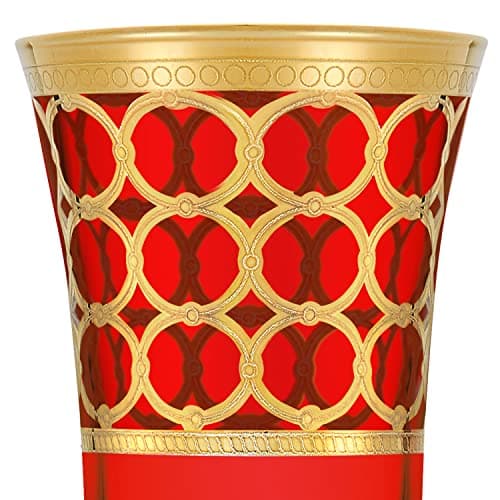 Lorren Home Trends Deep Red Champagne Flutes with Gold Rings, Set of 4