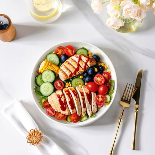 LERATIO Ceramic Large Salad Bowls Set of 4, 30 Oz Microwave & Oven Safe White