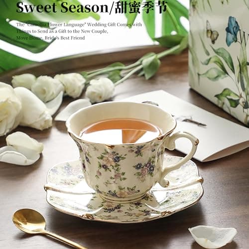 TATSUMI Country Roses 18-Piece Bone China Tea Cup & Saucer Set