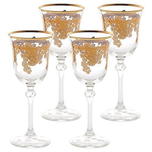 Lorren Home Trends Royal 24K Gold Crystal White Wine Goblets - Made in Italy