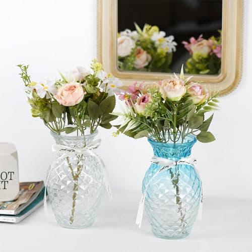 Gradient Color Diamond Pattern Glass Vase for Home and Events, 7.5 inch