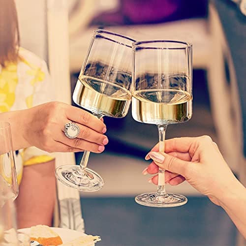 Chouggo Square Crystal Wine Glasses Set of 6 - Hand Blown Red or White 11.4Oz - Gifts for Special Occasions