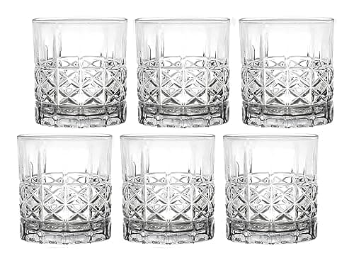 Lorren Home Trends Set of 6 Tall 11 Ounce Textured Cut Double Old Fashion Glasses