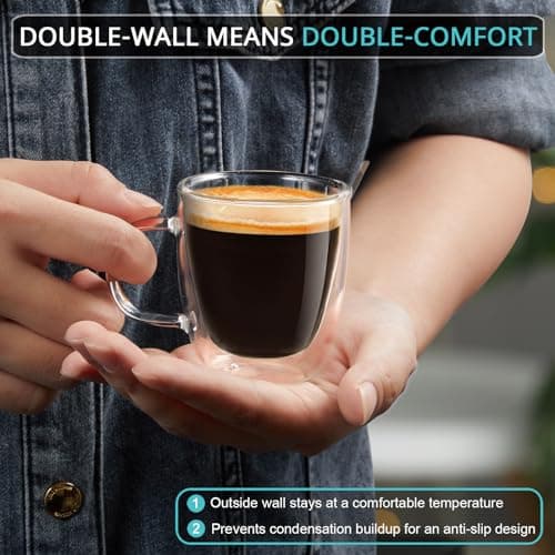 Double Wall Glass Espresso Cups, Set of 2, 2.7 Ounces Insulated