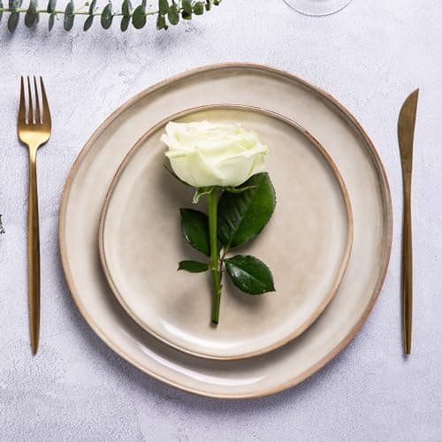 AmorArc Ceramic Dinnerware Set, Handmade Reactive Glaze Plates & Bowls, Chip & Crack Resistant, Dishwasher & Microwave S